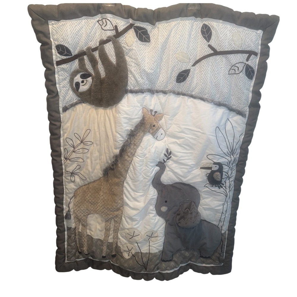 Lambs & Ivy Jungle Animals Neutral Colored Infant Baby Quilt 44x34